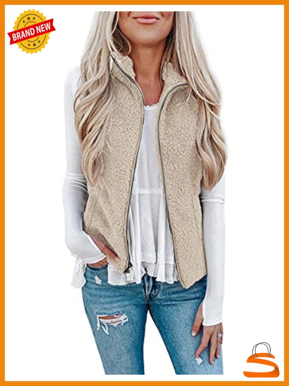LOMON Womens Fuzzy Sherpa Fleece Vest Lightweight Sleeveless Zip Cardigan with